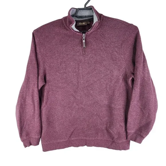 Mens Burgundy Tasso Elba Sweater 1/4 Zip 100% Cotton Long Sleeve Size XL - Picture 1 of 10